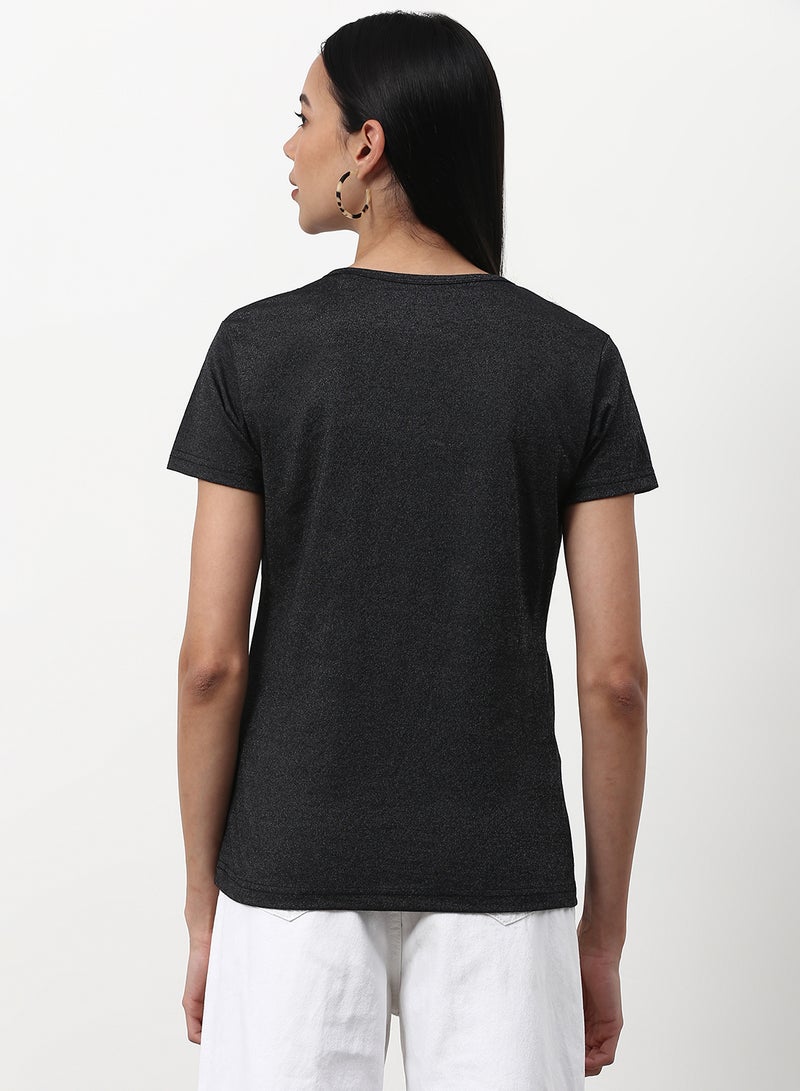 Campus Sutra Casual Criss Cross T-Shirt Charcoal - Image 2