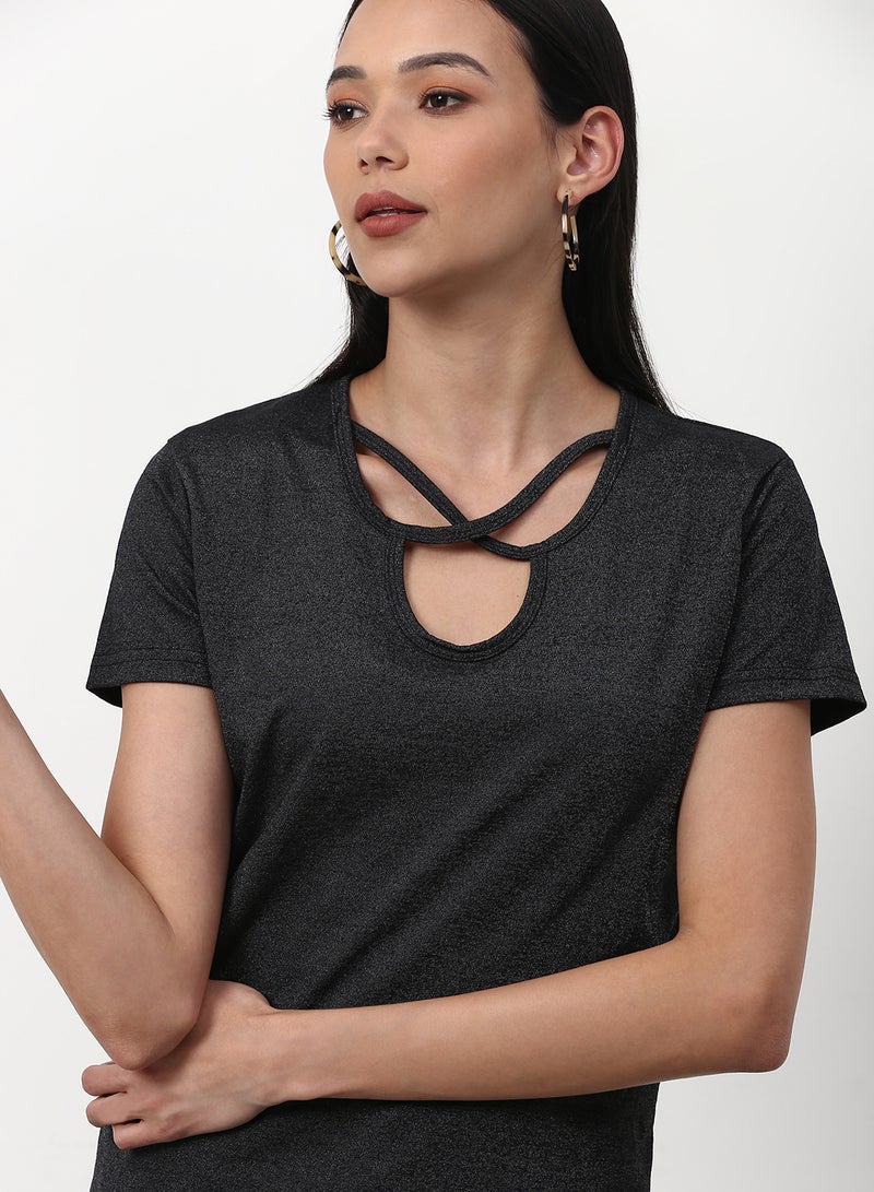 Campus Sutra Casual Criss Cross T-Shirt Charcoal - Image 4