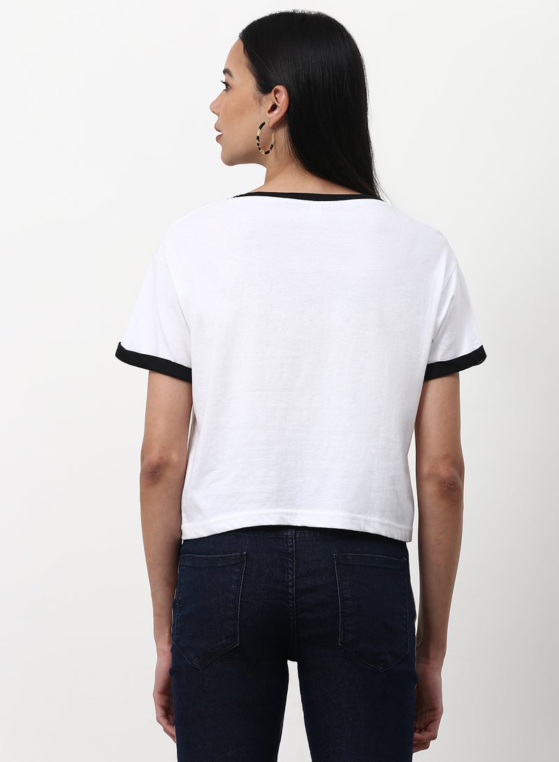 Campus Sutra - Casual Printed Crop Top White - Image 1
