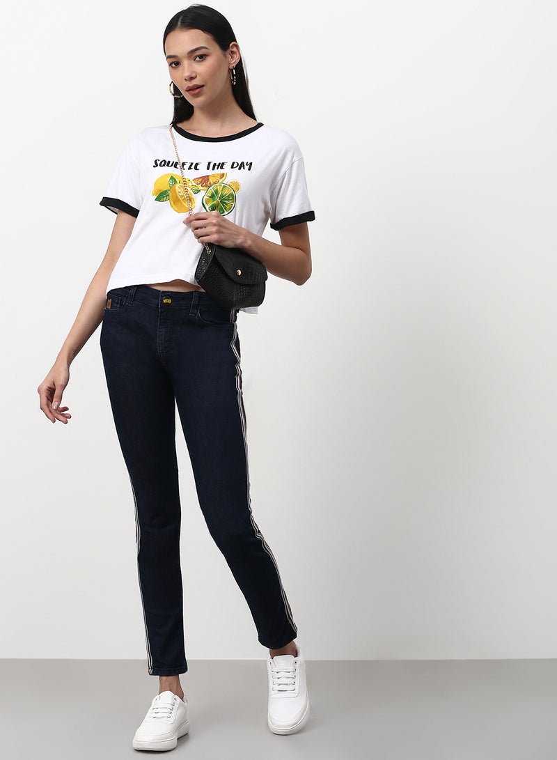 Campus Sutra - Casual Printed Crop Top White - Image 1