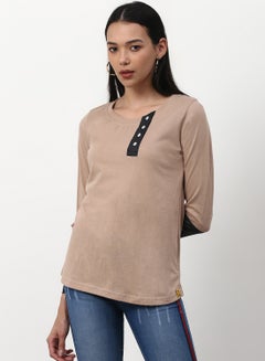 Campus Sutra Casual Long Sleeve T-Shirt Brown  - Image 1