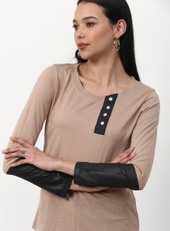 Campus Sutra Casual Long Sleeve T-Shirt Brown  - Image 4