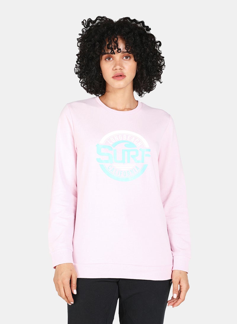 DRIP - Crew Neck Casual Printed Sweatshirt Light Pink - Image 1