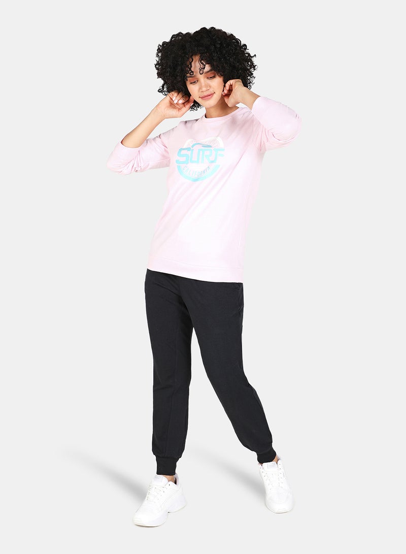 DRIP - Crew Neck Casual Printed Sweatshirt Light Pink - Image 1