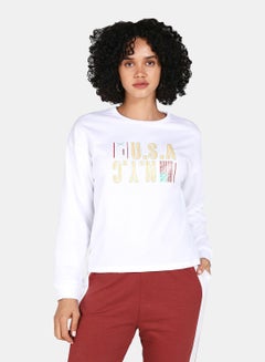 USA NYC Printed Crew Neck Sweatshirt White