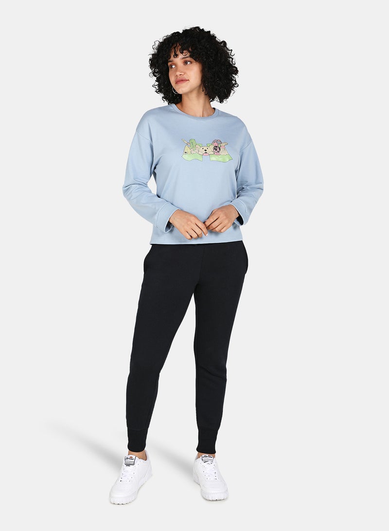 DRIP - Round Neck Printed Sweatshirt Blue Fog - Image 1