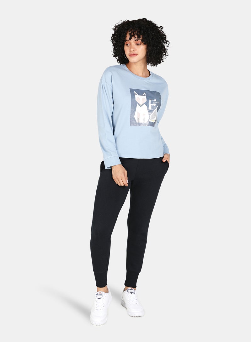 DRIP - Animal Printed Crew Neck Long Sleeves Sweatshirt Blue Fog - Image 1