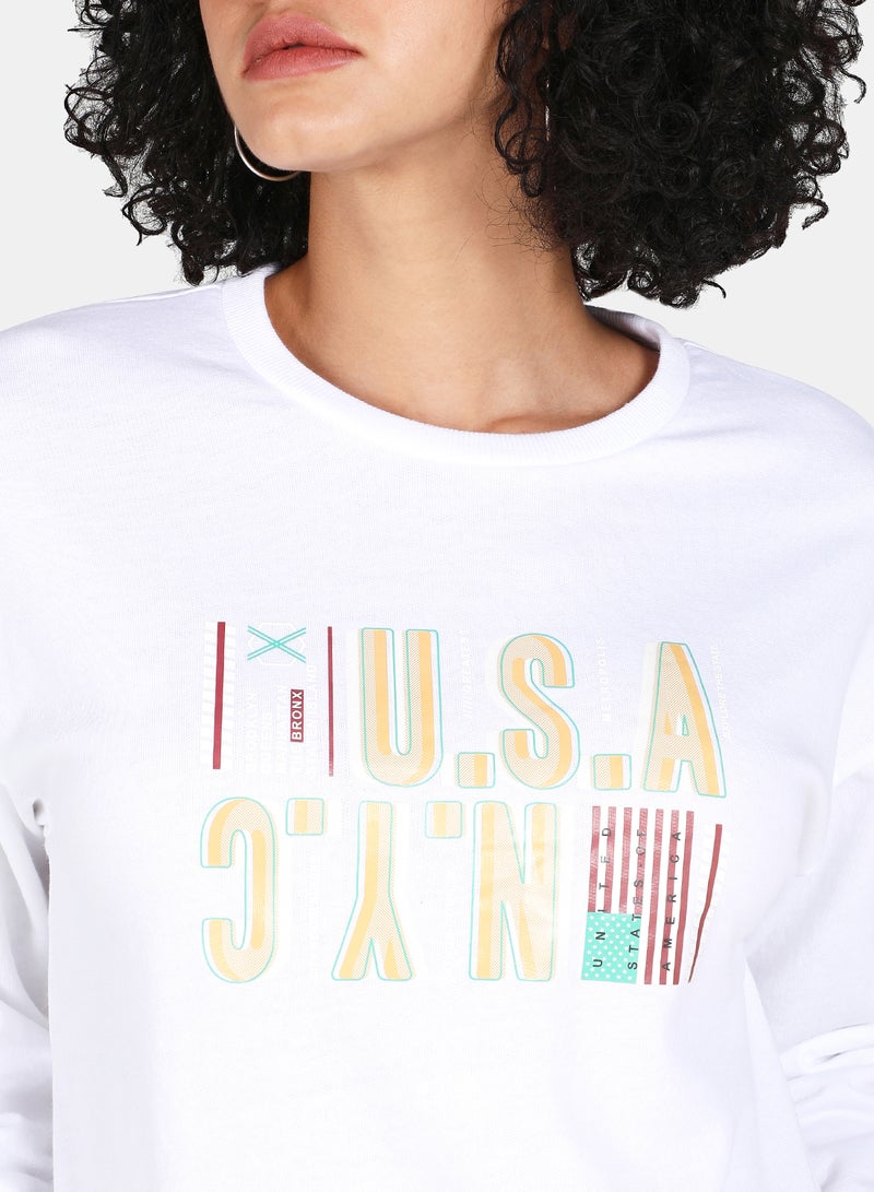 DRIP - USA NYC Printed Crew Neck Sweatshirt White - Image 1
