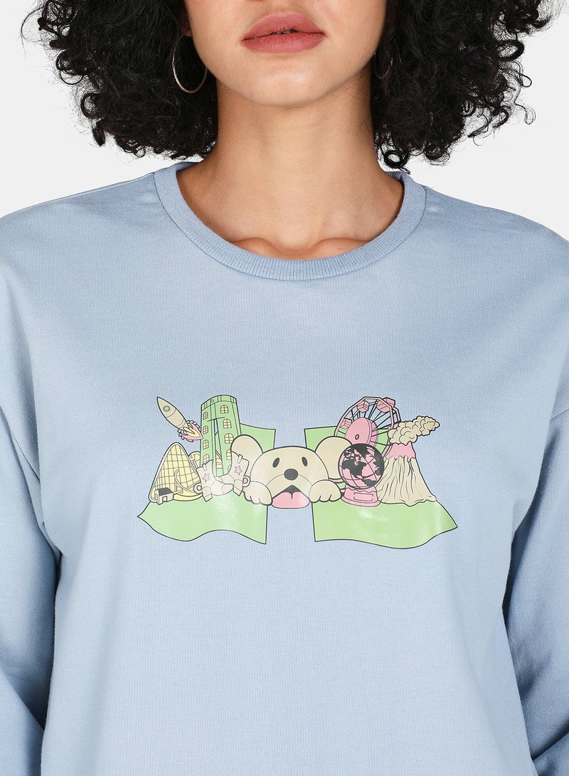 DRIP - Round Neck Printed Sweatshirt Blue Fog - Image 1