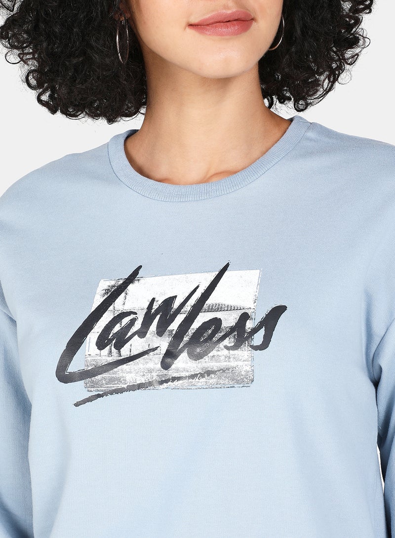 DRIP - Casual Lawless Printed Crew Neck Regular Fit Sweatshirt Blue - Image 1
