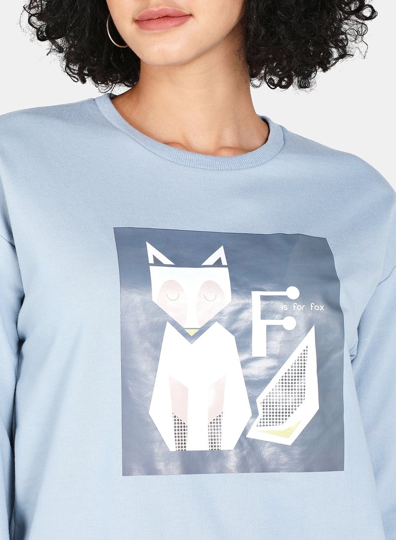DRIP - Animal Printed Crew Neck Long Sleeves Sweatshirt Blue Fog - Image 1