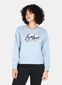 Casual Lawless Printed Crew Neck Regular Fit Sweatshirt Blue