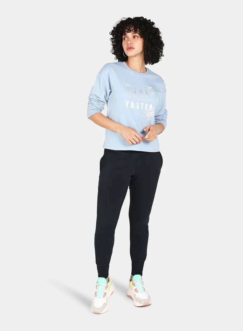 DRIP Casual Graphic Printed Crew Neck Regular Fit Sweatshirt Blue Fog