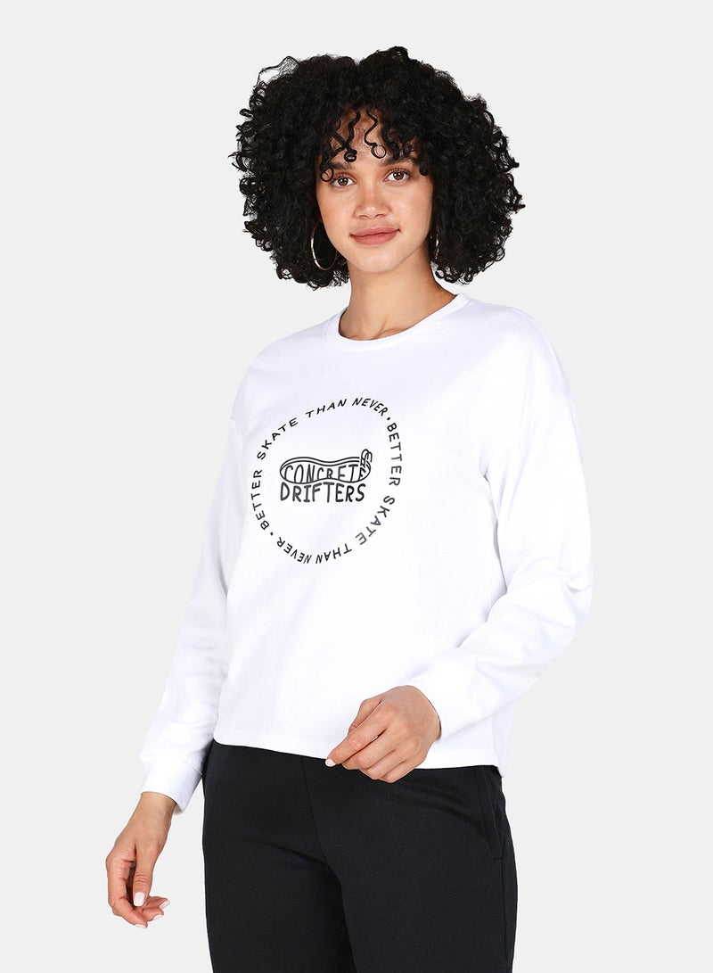 DRIP Casual Graphic Printed Crew Neck Regular Fit Sweatshirt White  - Image 1
