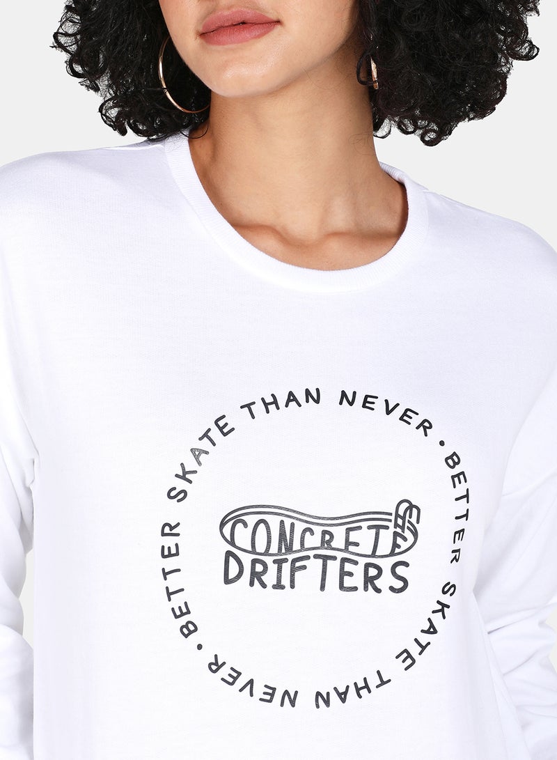 DRIP Casual Graphic Printed Crew Neck Regular Fit Sweatshirt White  - Image 4