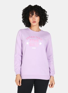 Crew Neck Graphic Printed Sweatshirt Purple