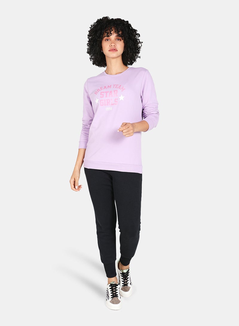DRIP - Crew Neck Graphic Printed Sweatshirt Purple - Image 1
