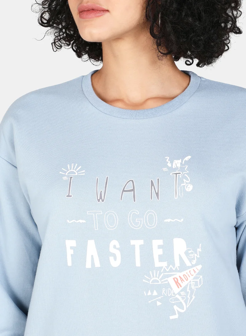 DRIP Casual Graphic Printed Crew Neck Regular Fit Sweatshirt Blue Fog