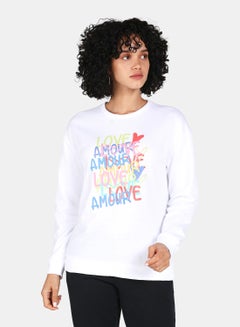 Love Amour Printed Casual Crew Neck Sweatshirt White