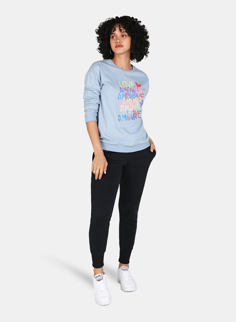 DRIP - Crew Neck Casual Printed Sweatshirt Blue Fog - Image 1