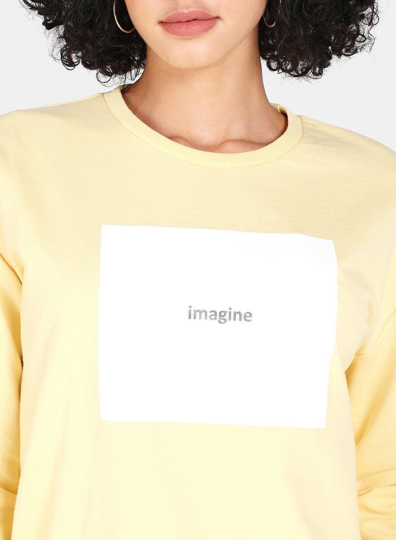 DRIP - Imagine Printed Casual Crew Neck Sweatshirt Yellow - Image 1