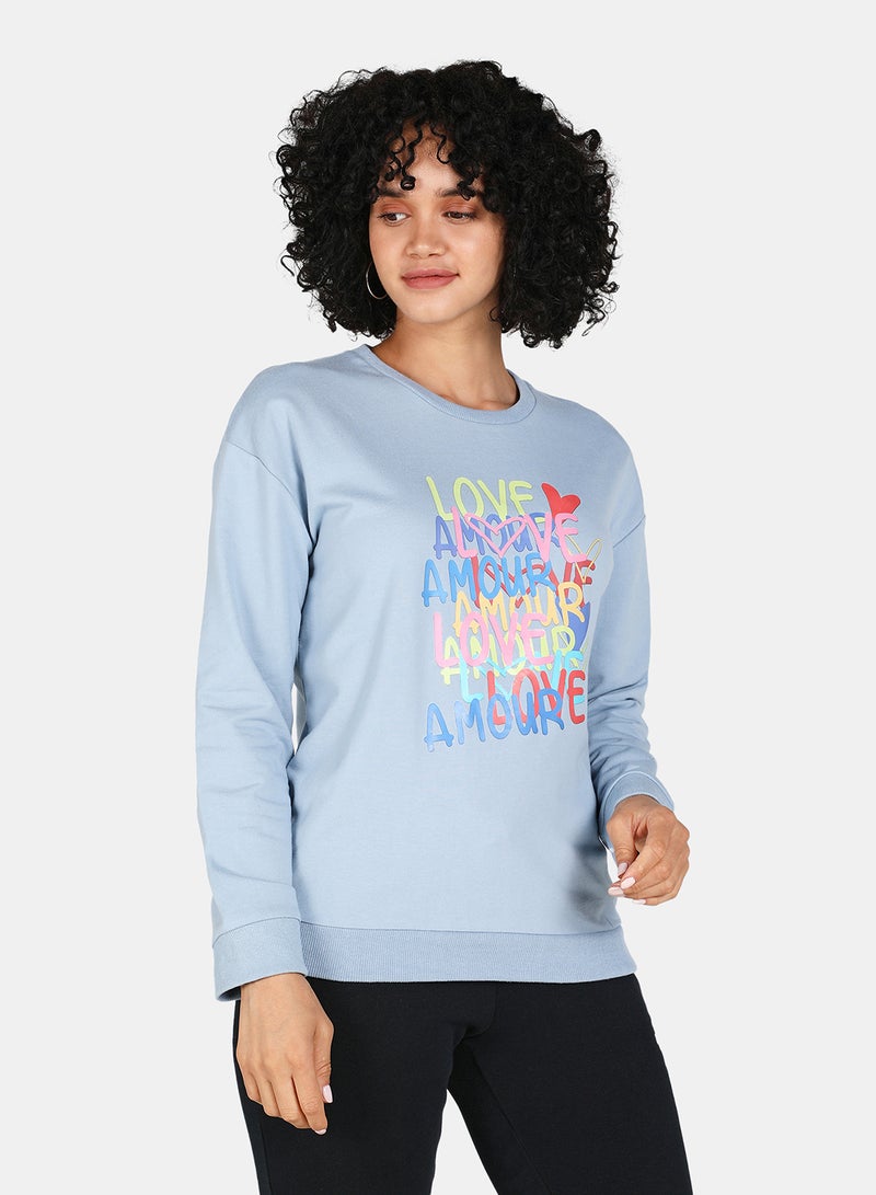 DRIP - Crew Neck Casual Printed Sweatshirt Blue Fog - Image 1