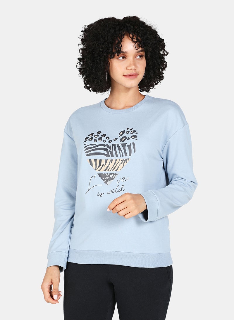 DRIP - Crew Neck Graphic Printed Sweatshirt Blue Fog - Image 1