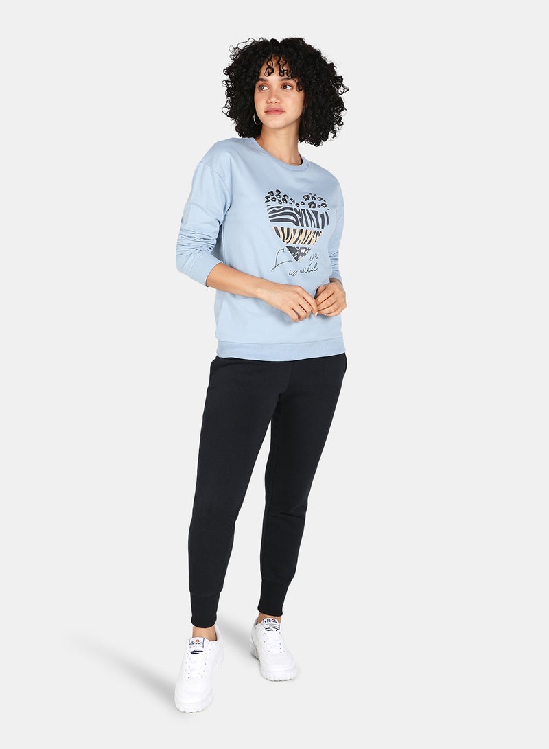 DRIP - Crew Neck Graphic Printed Sweatshirt Blue Fog - Image 1