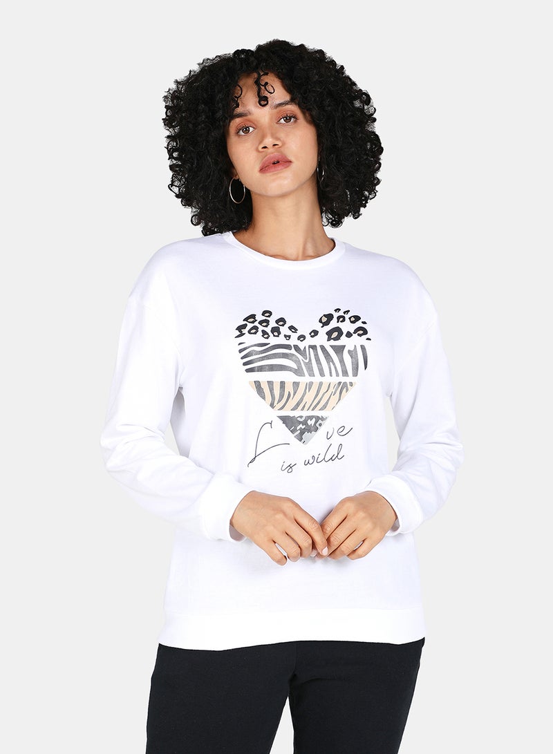 DRIP - Love Is Wild Printed Casual Crew Neck Sweatshirt White - Image 1