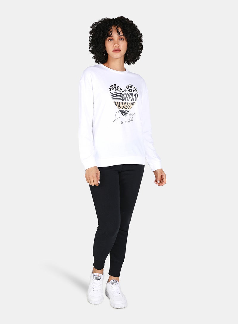 Love Is Wild Printed Casual Crew Neck Sweatshirt White - v1629300799/N49187650V_3