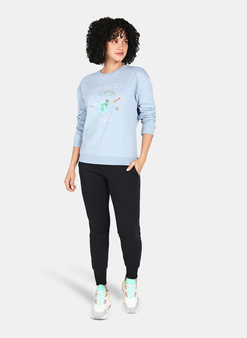 DRIP - Off To My Earth Printed Casual Crew Neck Sweatshirt Blue Fog - Image 1