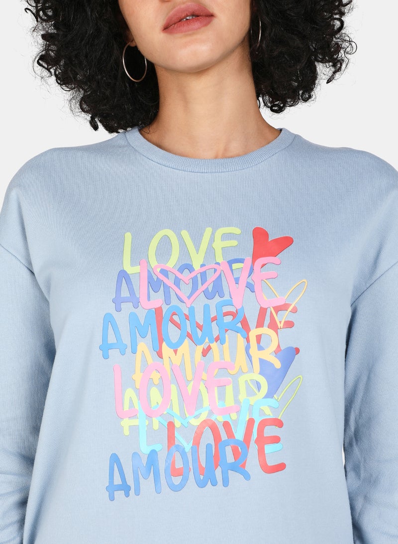 DRIP - Crew Neck Casual Printed Sweatshirt Blue Fog - Image 1