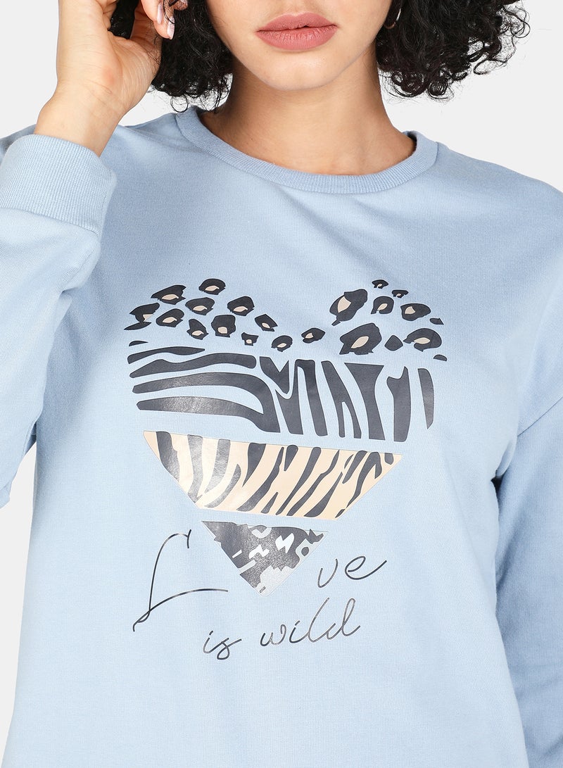 DRIP - Crew Neck Graphic Printed Sweatshirt Blue Fog - Image 1