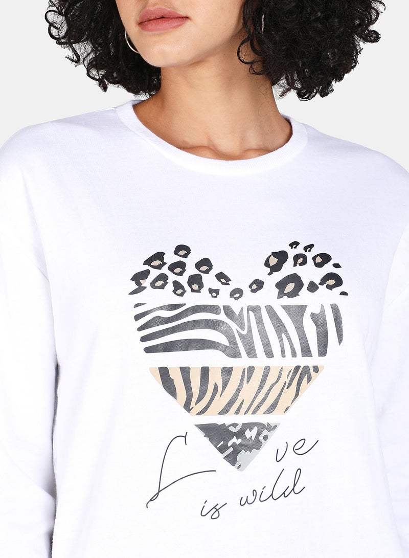 DRIP - Love Is Wild Printed Casual Crew Neck Sweatshirt White - Image 1