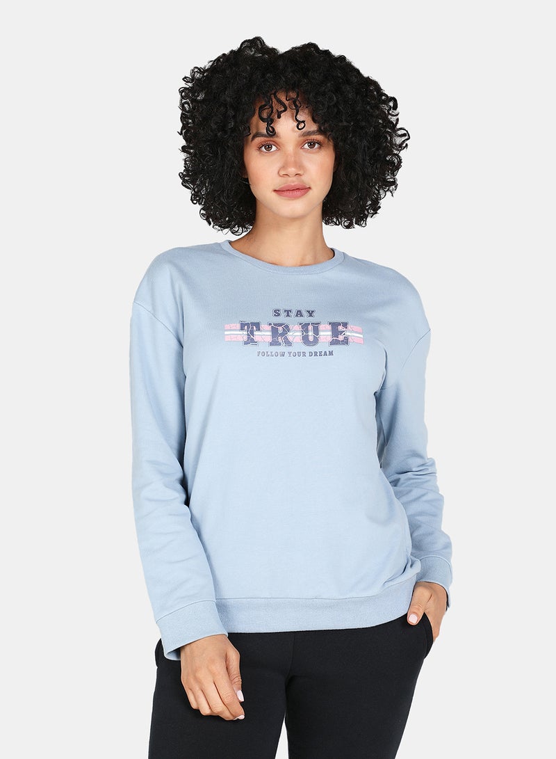 DRIP - Crew Neck Casual Printed Sweatshirt Blue Fog - Image 1