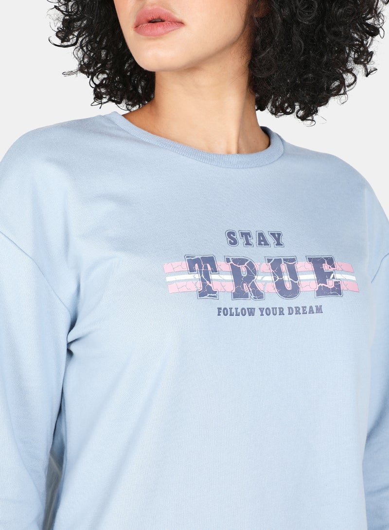 DRIP - Crew Neck Casual Printed Sweatshirt Blue Fog - Image 1