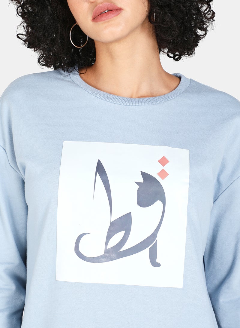 DRIP - Crew Neck Casual Printed Sweatshirt Blue Fog - Image 1