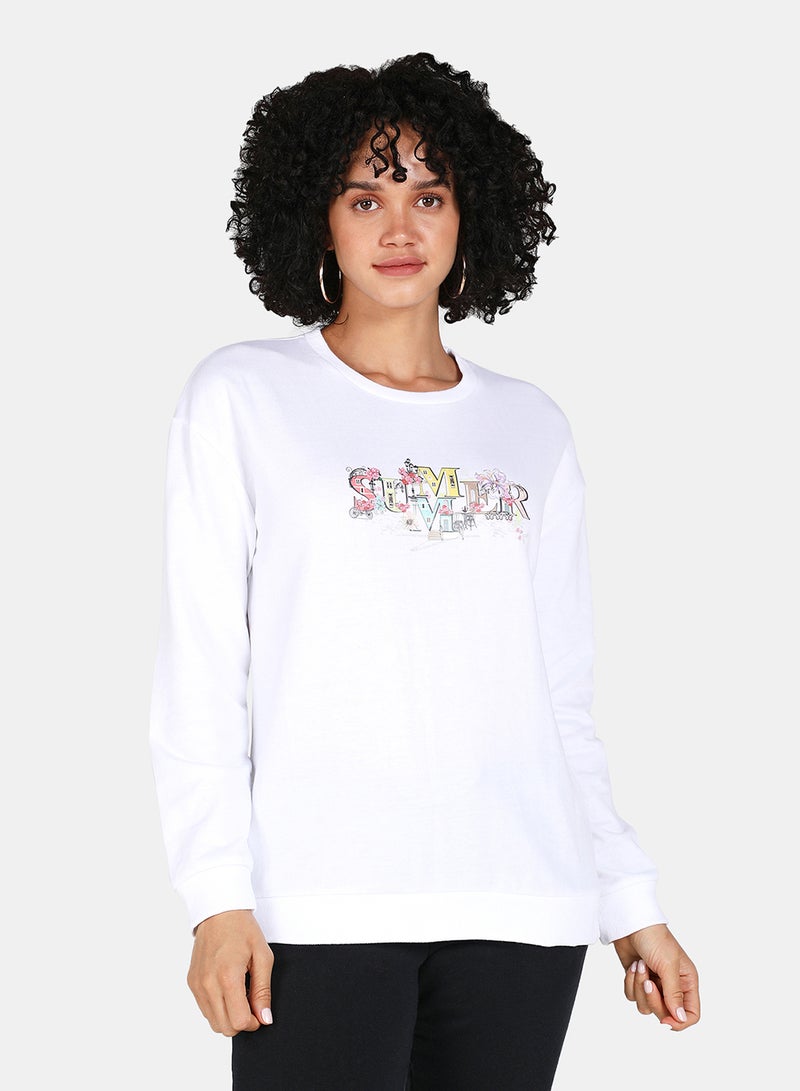 DRIP Crew Neck Casual Printed Sweatshirt White  - Image 1