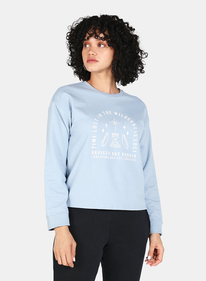 DRIP - Printed Crew Neck Long Sleeves Sweatshirt Blue - Image 1