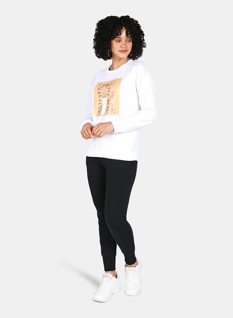 DRIP - Tiger Printed Casual Crew Neck Sweatshirt White - Image 1