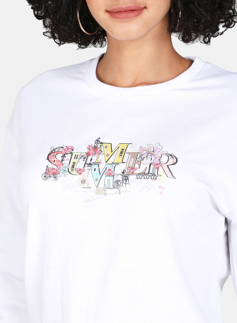DRIP Crew Neck Casual Printed Sweatshirt White  - Image 4