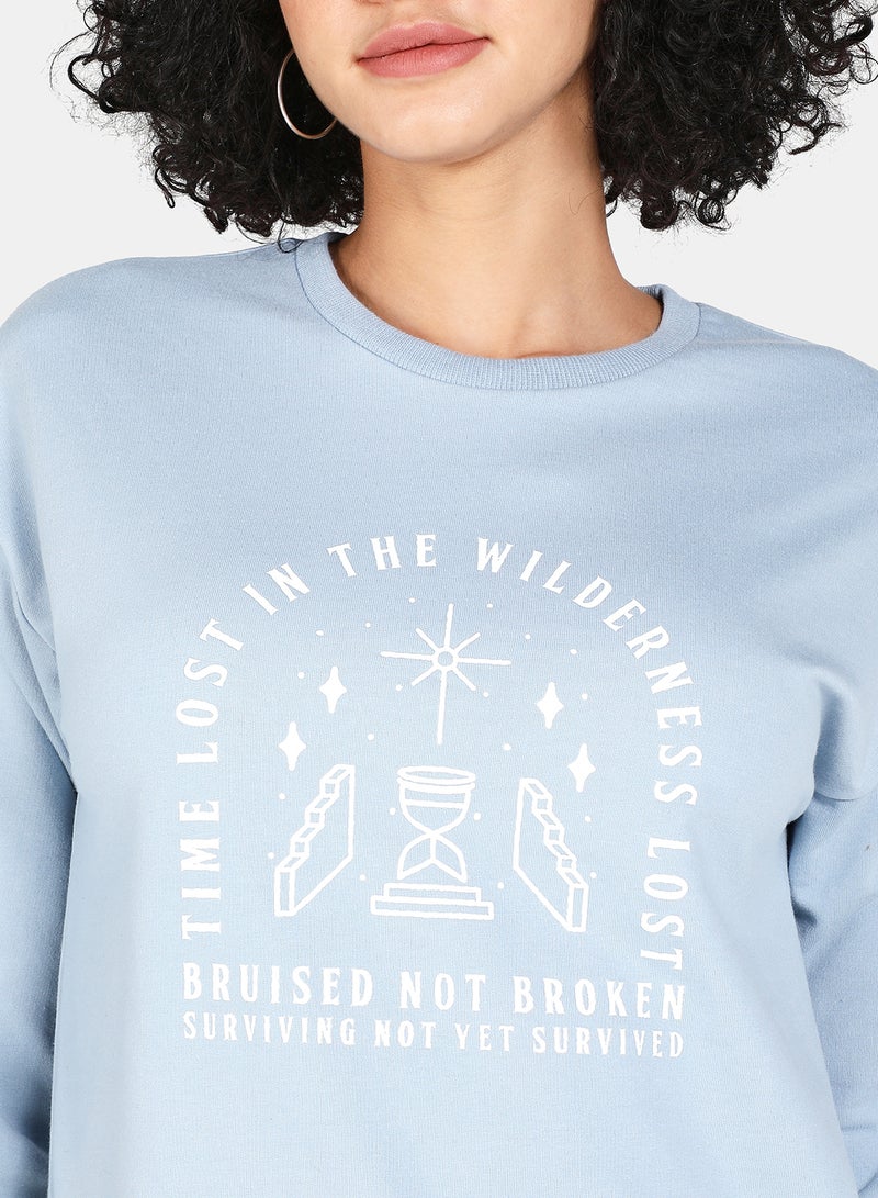 DRIP - Printed Crew Neck Long Sleeves Sweatshirt Blue - Image 1