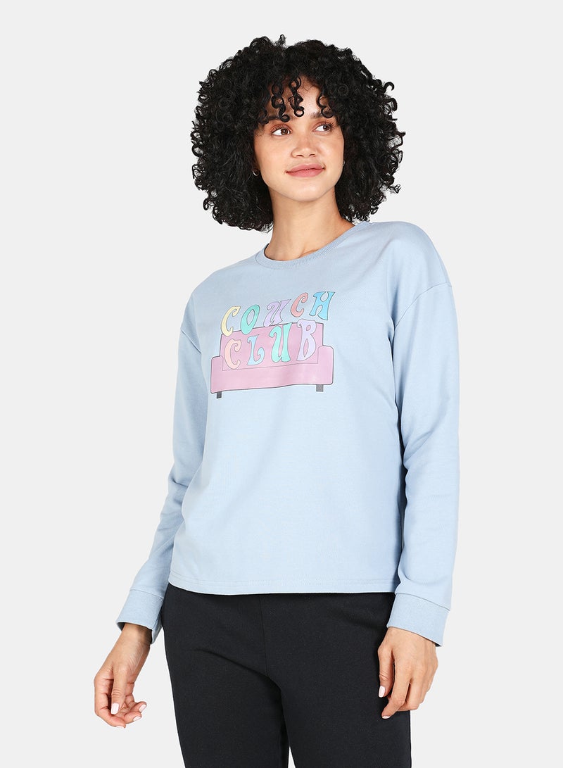 DRIP - Couch Club Printed Casual Crew Neck Sweatshirt Blue Fog - Image 1