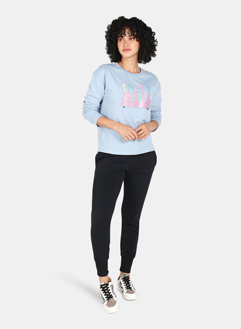 DRIP - Couch Club Printed Casual Crew Neck Sweatshirt Blue Fog - Image 1