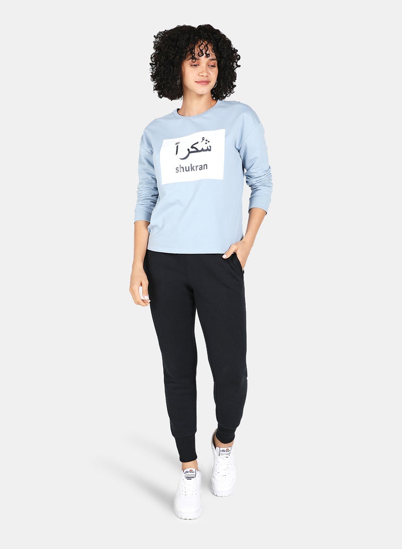 DRIP - Shukran Printed Casual Crew Neck Sweatshirt Blue Fog - Image 1