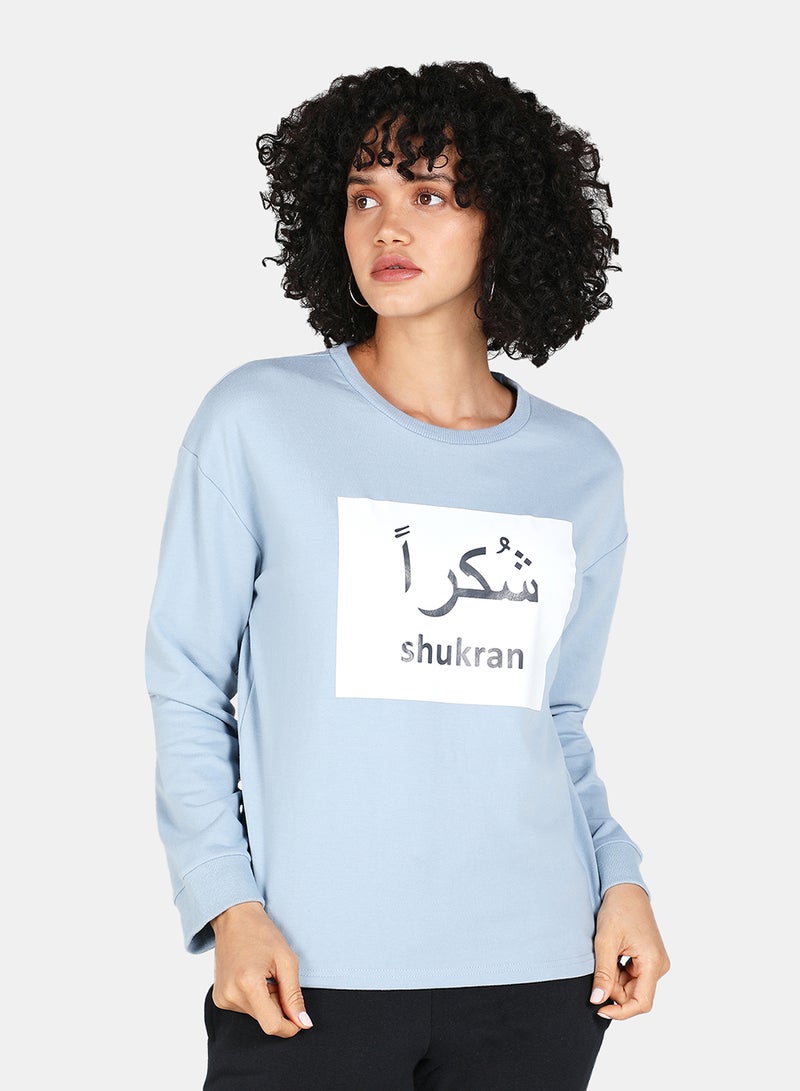 DRIP - Shukran Printed Casual Crew Neck Sweatshirt Blue Fog - Image 1