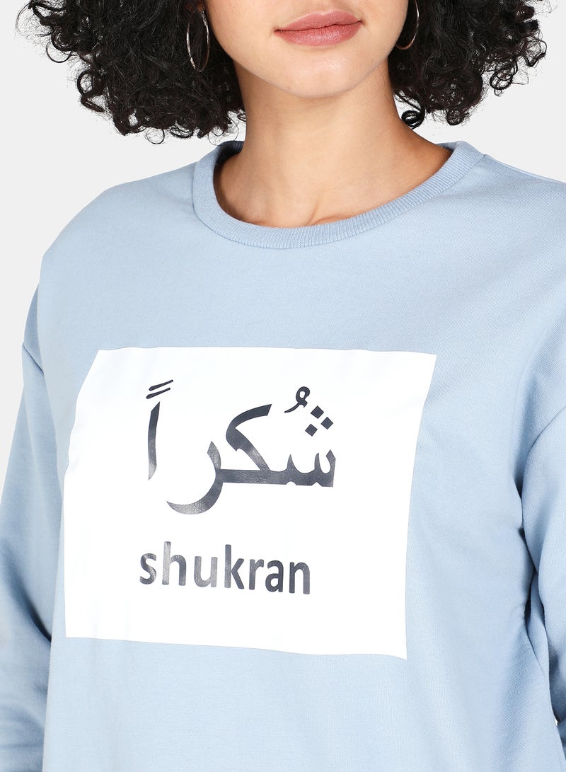 DRIP - Shukran Printed Casual Crew Neck Sweatshirt Blue Fog - Image 1