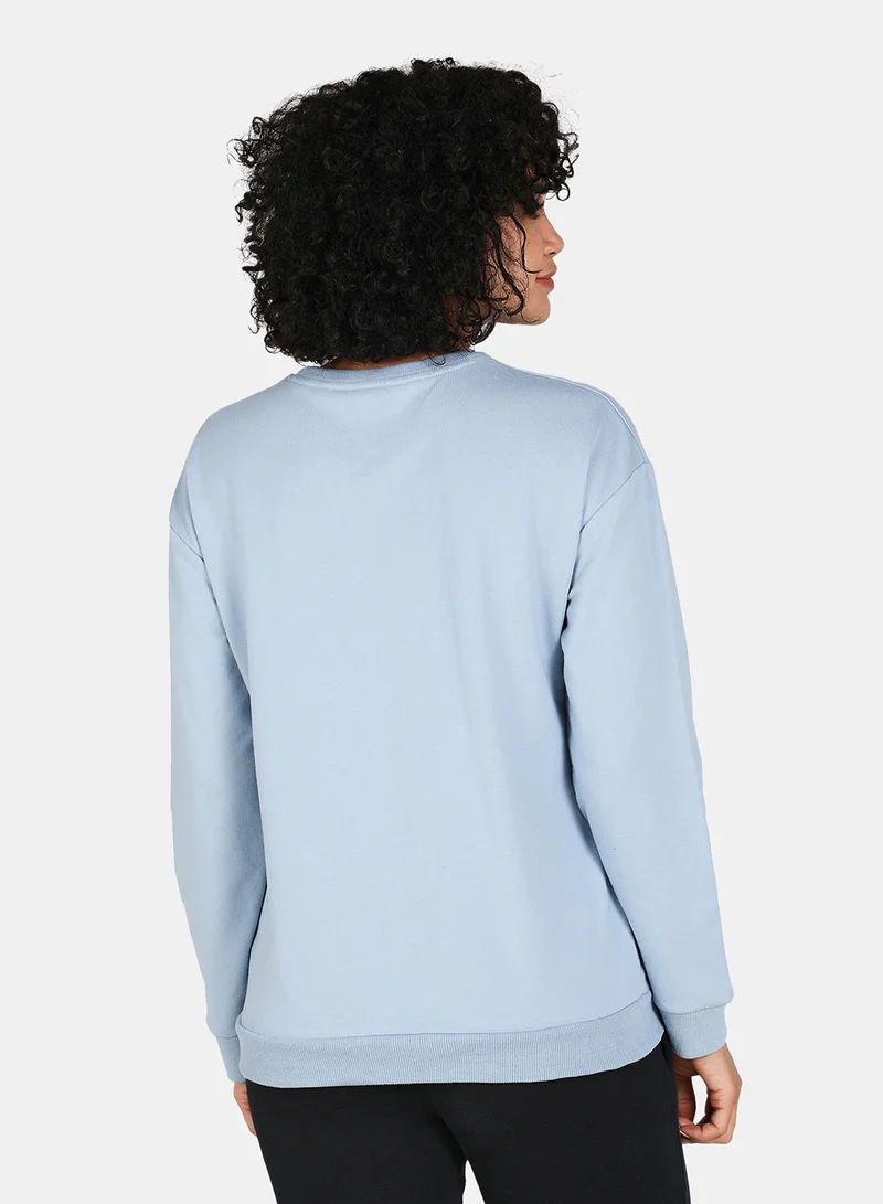 DRIP Float Like A Butterfly Sting Like A Bee Slogan Printed Casual Crew Neck Sweatshirt Blue Fog