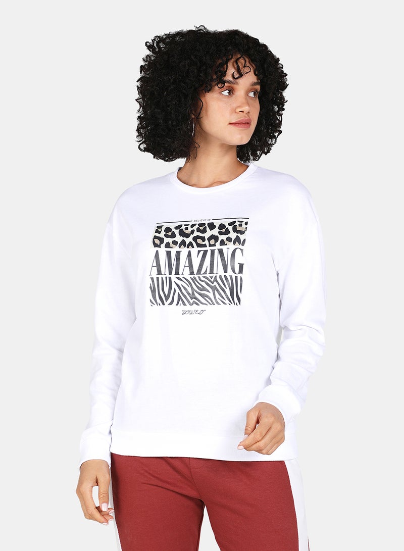 DRIP Amazing Printed Casual Crew Neck Sweatshirt White  - Image 1