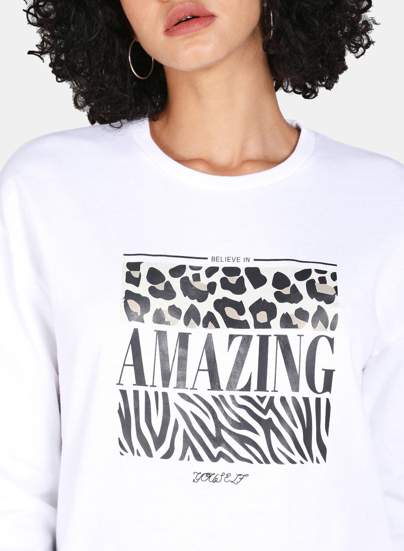 DRIP Amazing Printed Casual Crew Neck Sweatshirt White  - Image 4